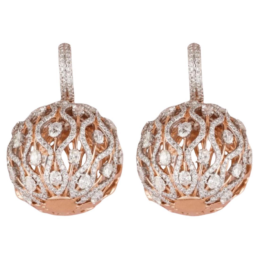 Orb Natural Diamond Drop Earrings in 14K Solid Gold (Certified) For Sale