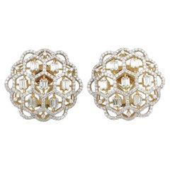 Floral Lattice Natural Diamond Stud Earrings in 14k Solid Gold (Certified)