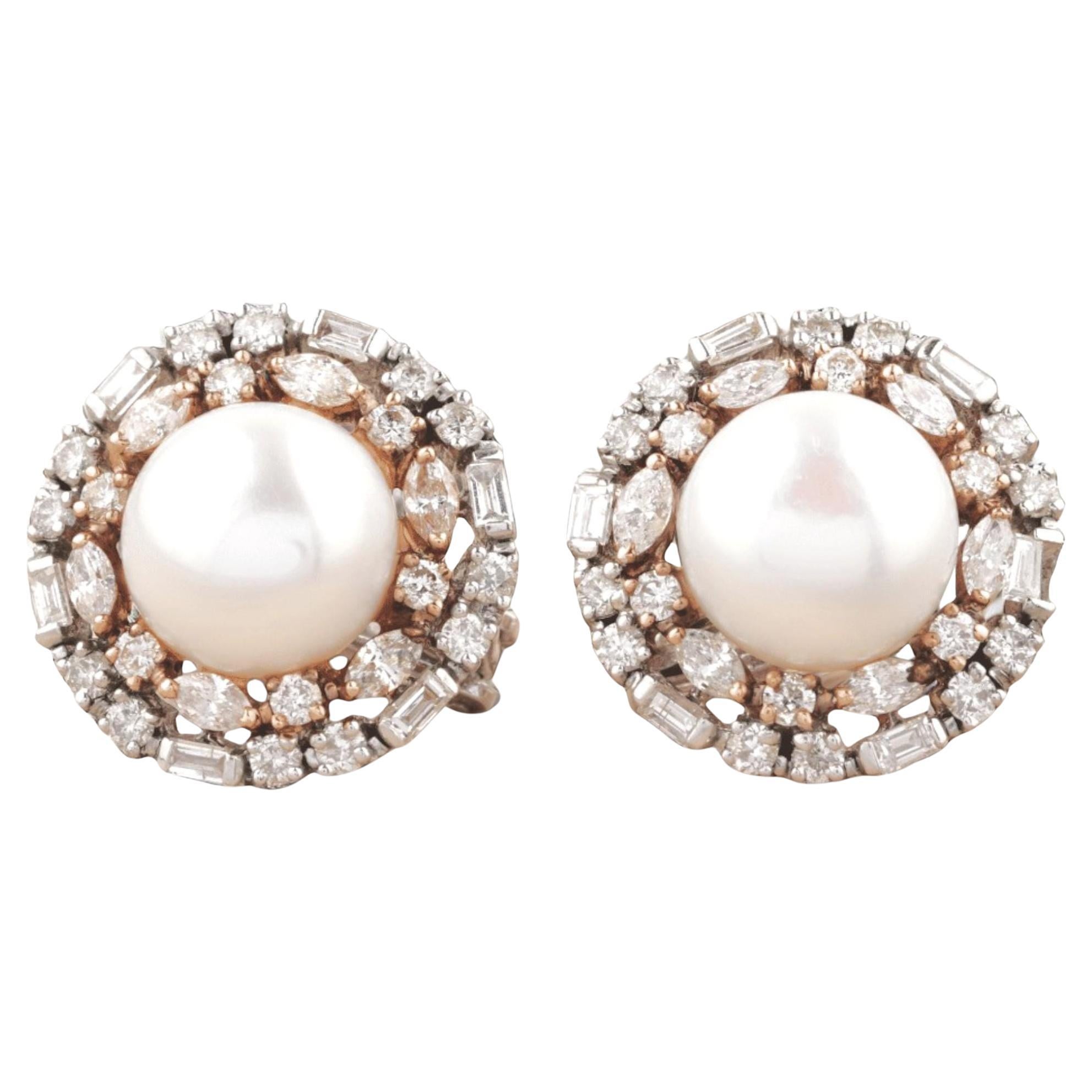 Pearl Fancy Natural Diamonds Halo Stud Earrings in 14K Solid Gold (Certified) For Sale