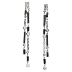 Black Onyx Gemstone Natural Diamond Dangle Earring in 14K Solid Gold (Certified)