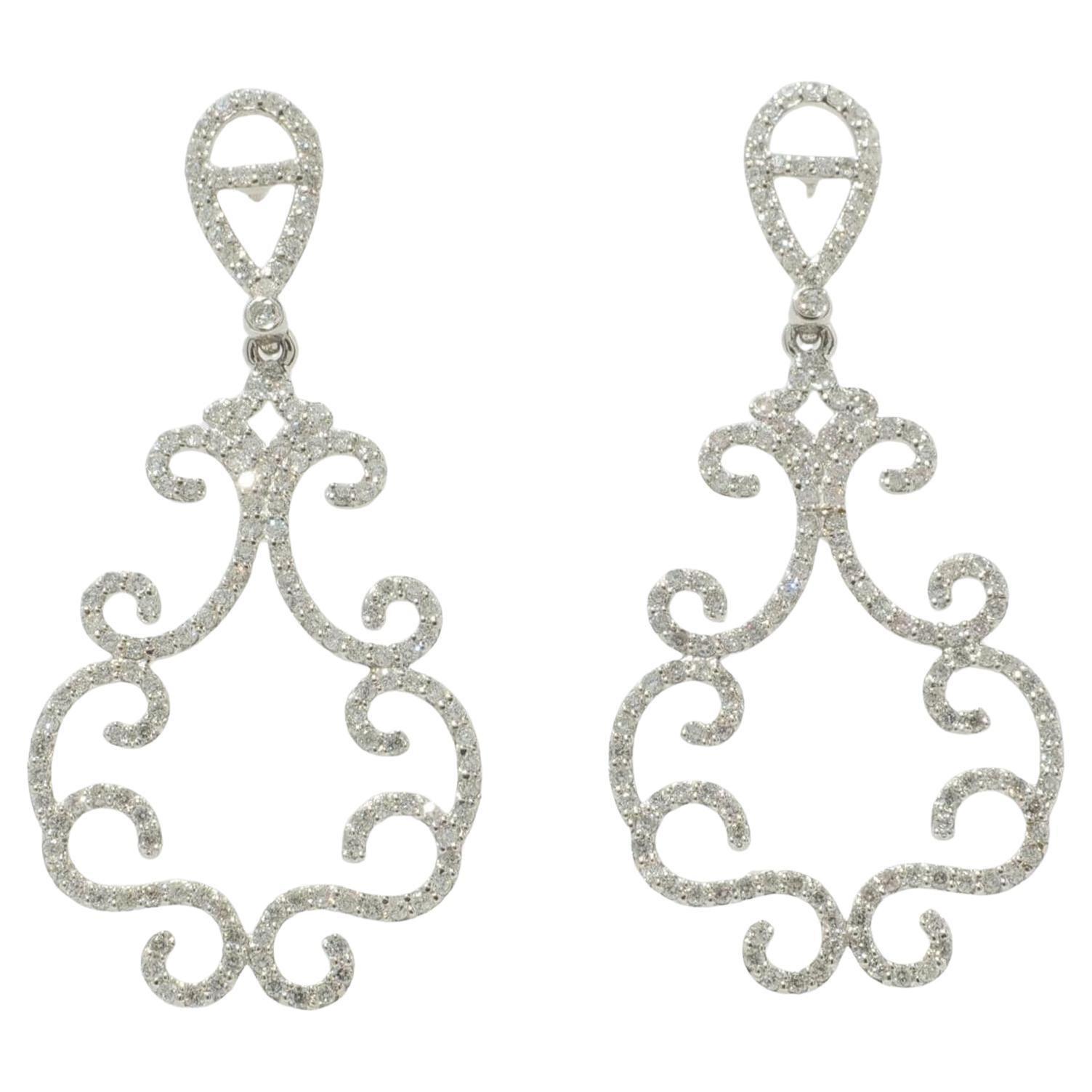 Filigree Natural Diamond Dangle Earrings in 14K Solid Gold (Certified)