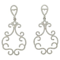 Filigree Natural Diamond Dangle Earrings in 14K Solid Gold (Certified)