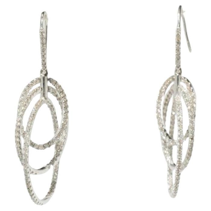 Triple Hoop Natural Diamond Dangle Earrings in 14k Solid Gold (Certified)