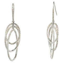 Triple Hoop Natural Diamond Dangle Earrings in 14k Solid Gold (Certified)