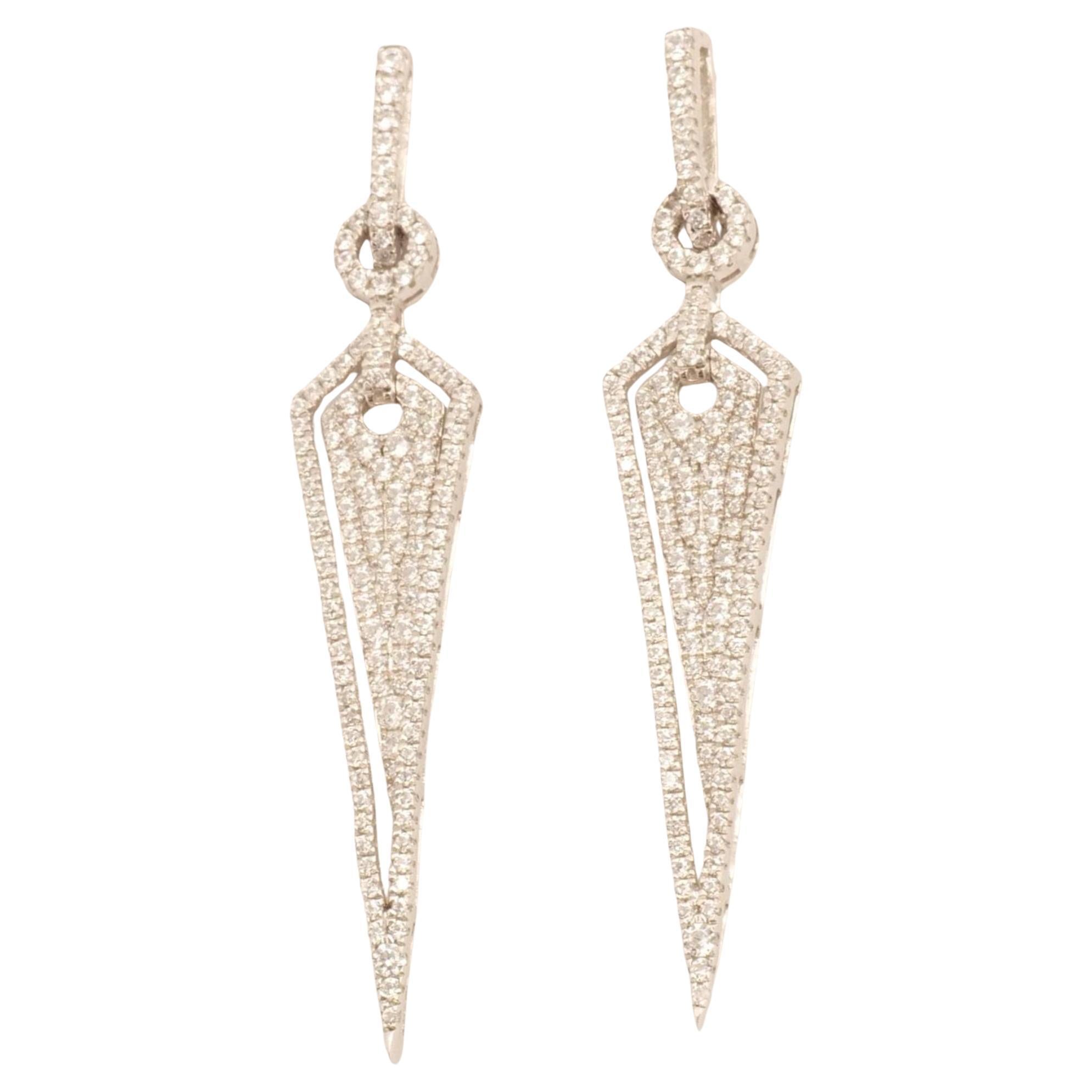 Geometric Halo Spike Natural Diamond Earrings in 14k Solid Gold (Certified)