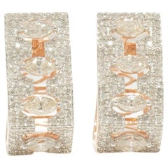 Marquise Halo Natural Diamond Huggie Earrings in 14K Solid Gold (Certified)