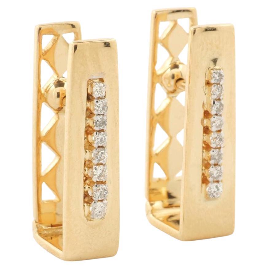 Rectangle Natural Diamond Huggie Earrings in 14k Solid Gold (Certified)