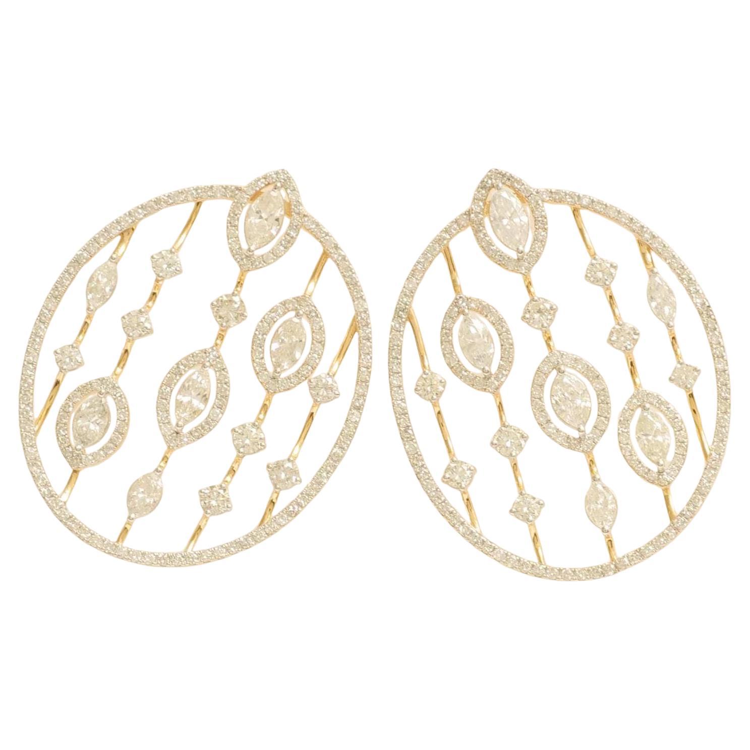 Open Circle Natural Diamond Cocktail Stud Earrings in 14K Solid Gold (Certified)