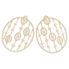 Open Circle Natural Diamond Cocktail Stud Earrings in 14K Solid Gold (Certified)