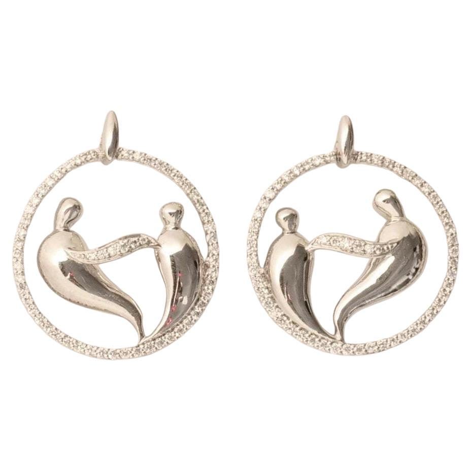Mother Child Eternity Bond Natural Diamond Earring in 14k Solid Gold (Certified) For Sale