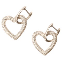 Open Heart Natural Diamond Drop Pave Earrings in 14k Solid Gold (Certified)