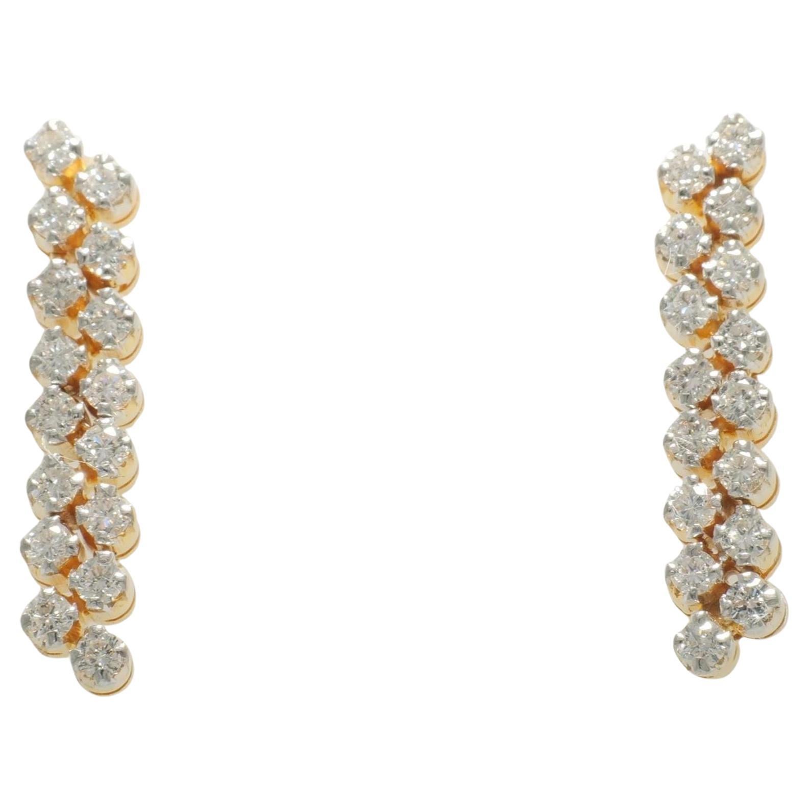 Bar Natural Diamond Drop Stud Earrings in 14K Solid Gold (Certified) For Sale