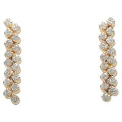 Bar Natural Diamond Drop Stud Earrings in 14K Solid Gold (Certified)