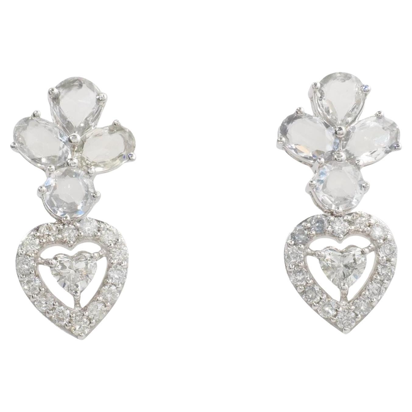 Floral Heart Halo Natural Diamond Earrings in 14k Solid Gold (Certified)