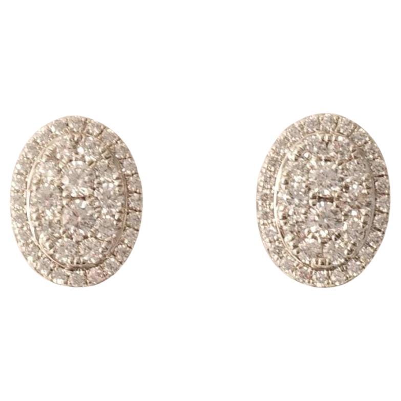 Oval Halo Natural Diamond Stud Earrings in 14k Solid Gold (Certified)