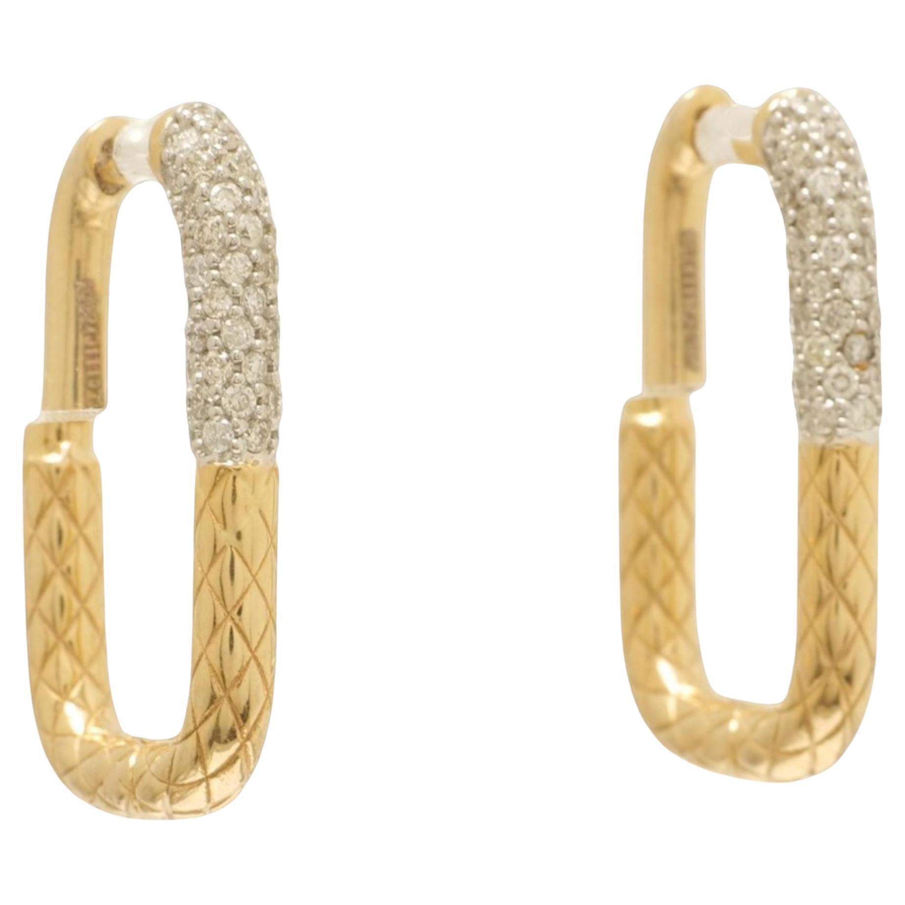 Carabiner Natural Diamond Huggie Hoop Earrings in 14k Solid Gold (Certified)