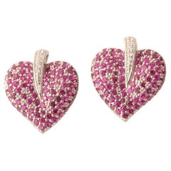 Heart Pink Sapphire Natural Diamond Stud Earrings in 14K Solid Gold (Certified)