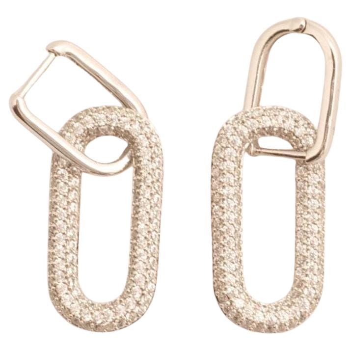 Paperclip Link Natural Diamond Huggie Hoop Earring in 14K Solid Gold (Certified) For Sale