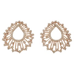 Used Peacock Feather Natural Diamond Stud Earrings in 14K Solid Gold (Certified)