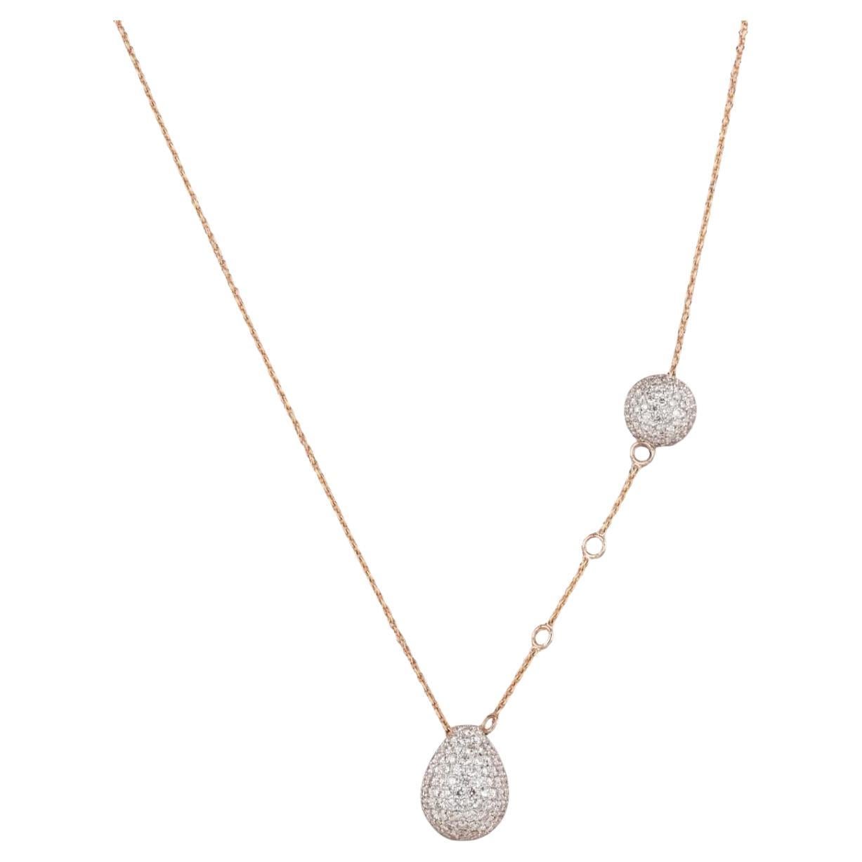 Teardrop Ball Natural Diamond Necklace in 14k Solid Gold (Certified)