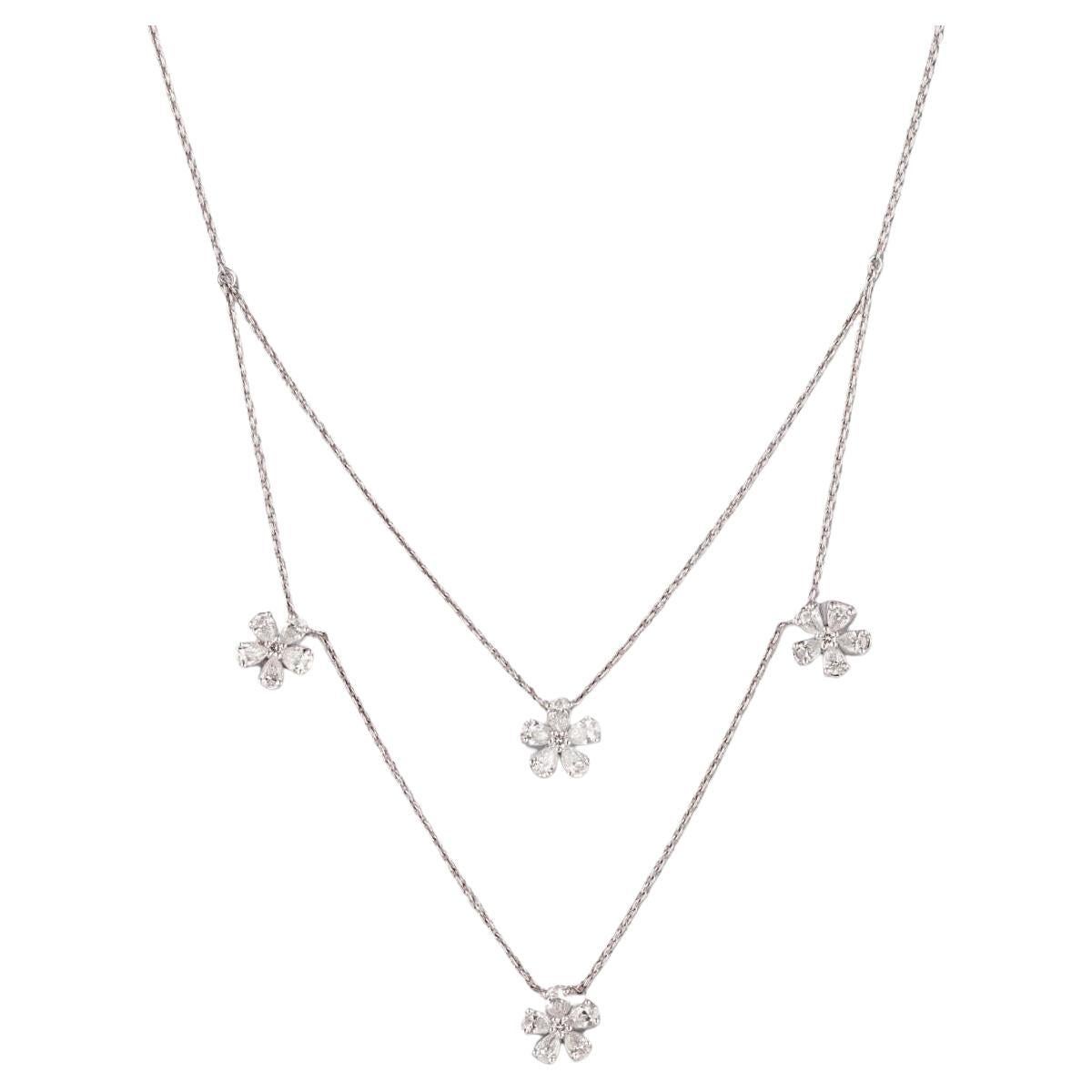 Layered Floral Natural Diamond Necklace in 14k Solid Gold (Certified)