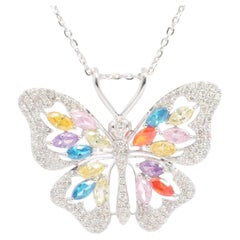 Collier Butterfly en or massif 14K avec diamants et pierres multicolores (certifié) Collier Butterfly en or massif 14K avec diamants et pierres multicolores (certifié)