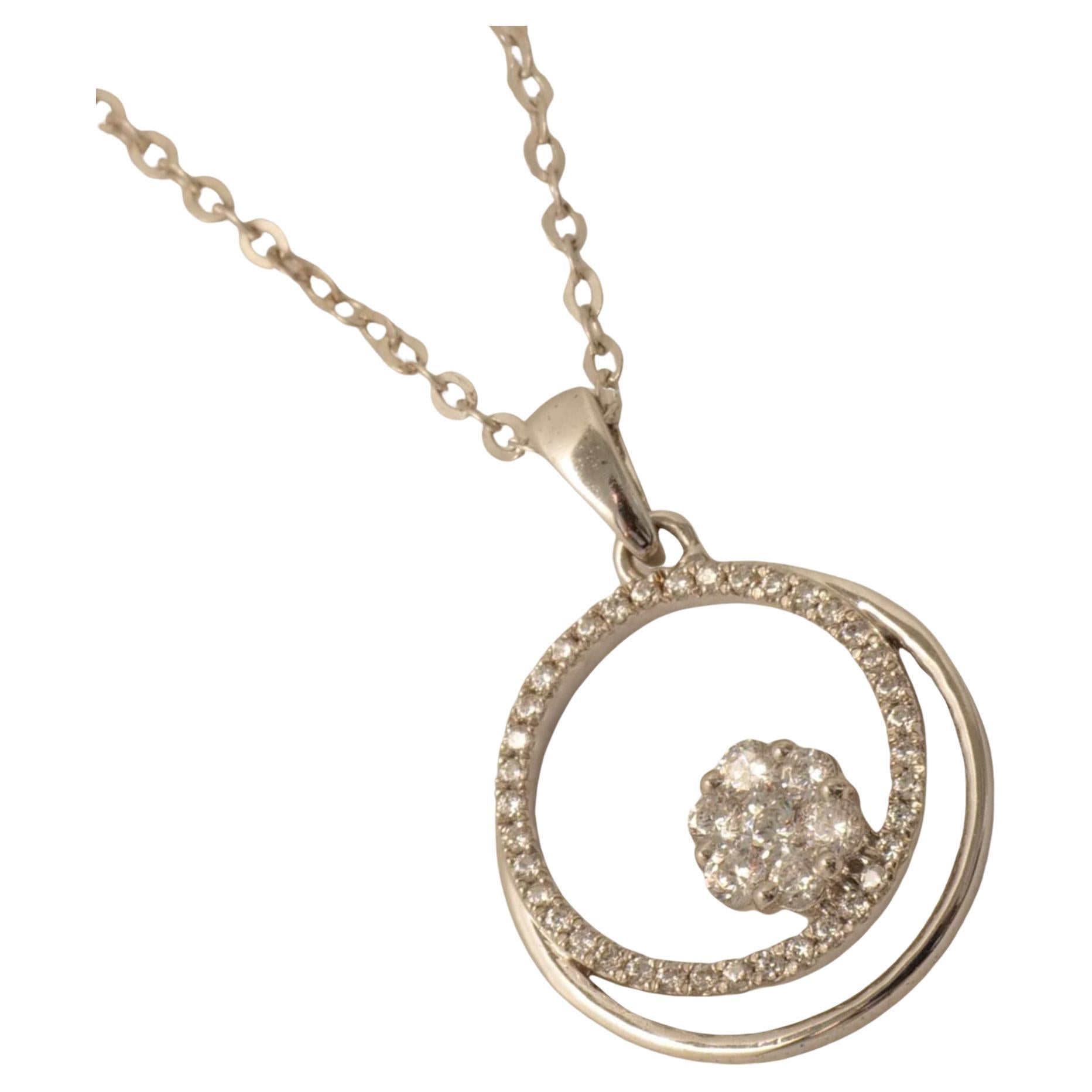 Double Circle Diamond Pendant Necklace in 14K Solid Gold (Certified)