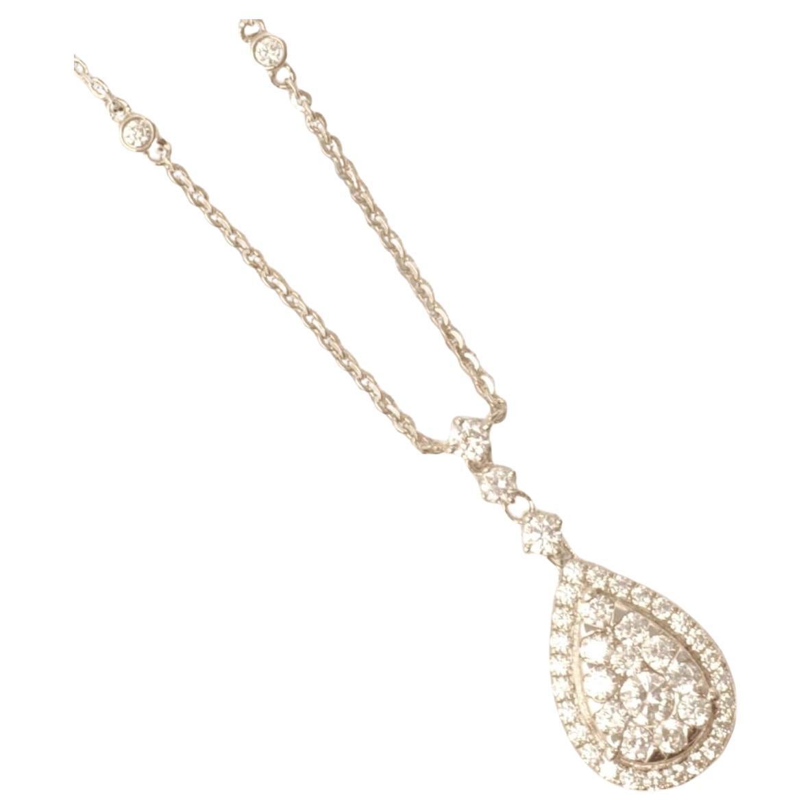 Halo Teardrop Natural Diamond Necklace in 14K Solid Gold (Certified)