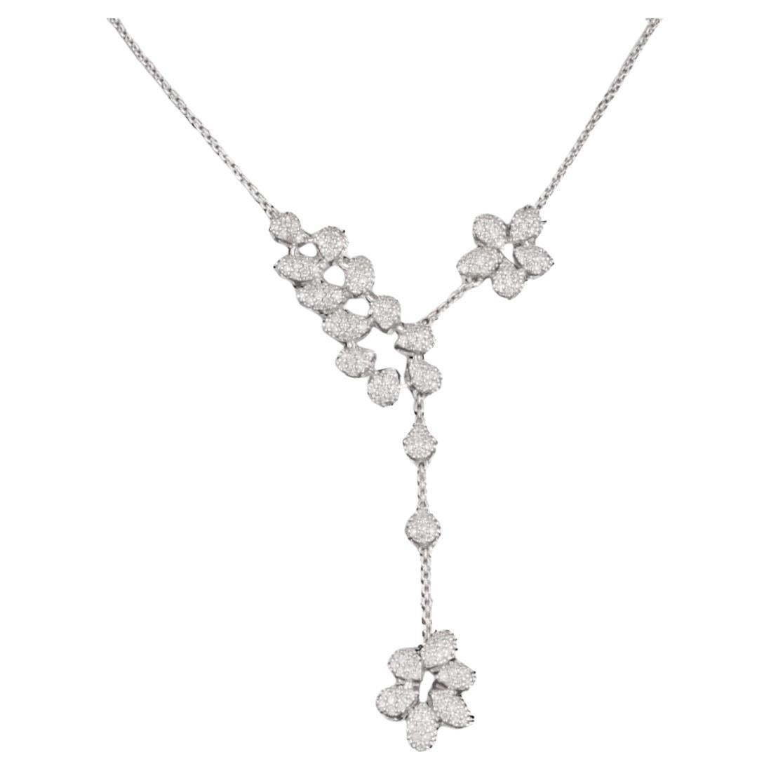 Floral Y-Drop Natural Diamond Necklace in 14K Solid Gold (Certified)