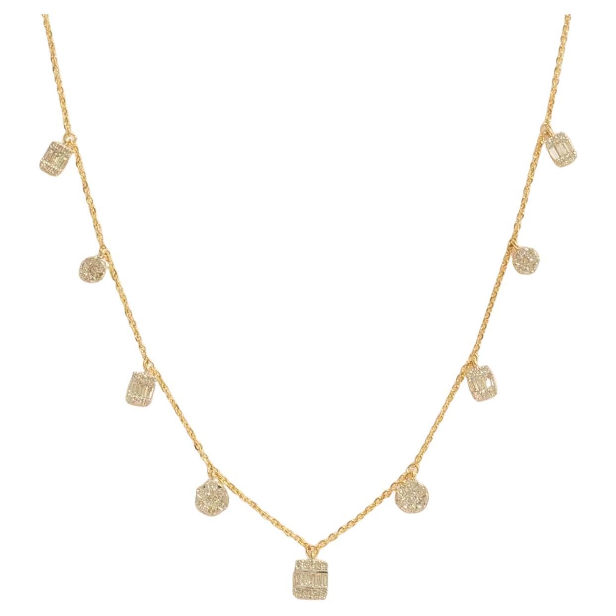 Dangling Natural Diamond Station Necklace in 14k Solid Gold (Certified)