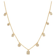 Dangling Natural Diamond Station Necklace in 14k Solid Gold (Certified)