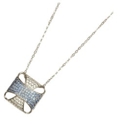 Square Blue Sapphire Natural Diamond Necklace in 14k Solid Gold (Certified)