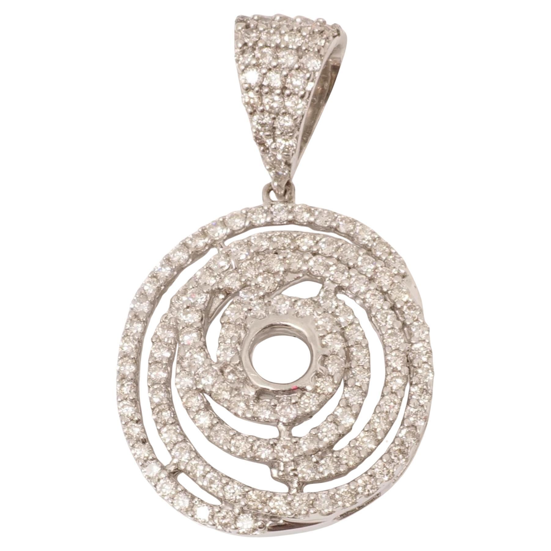Spiral Pavé Natural Diamond Pendant Necklace in 14k Solid Gold (Certified) For Sale