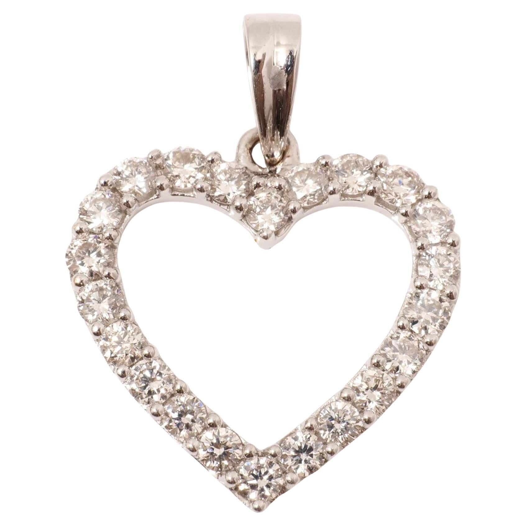 Open Heart Natural Diamond Pendant in 14K Solid Gold (Certified) For Sale