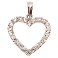 Open Heart Natural Diamond Pendant in 14K Solid Gold (Certified)