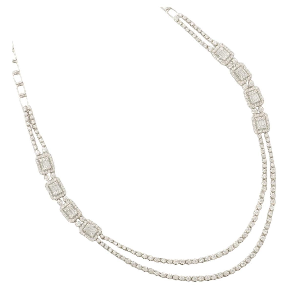 Layered Halo Illusion Natural Diamond Necklace in 14k Solid Gold (Certified)