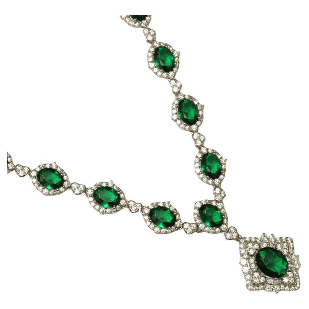 Halo Oval Emerald Natural Diamond Necklace in 14k Solid Gold (Certified)