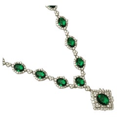 Halo Oval Emerald Natural Diamond Necklace in 14k Solid Gold (Certified)