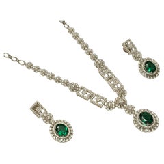 Halo Oval Emerald Diamond Necklace Earring Set in 14k Solid Gold (Certified) Halo Oval Emerald Diamond Necklace Earring Set in 14k Solid Gold (Certified)