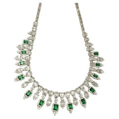 Halo Emerald Natural Diamond Drop Necklace in 14K Solid Gold (Certified)