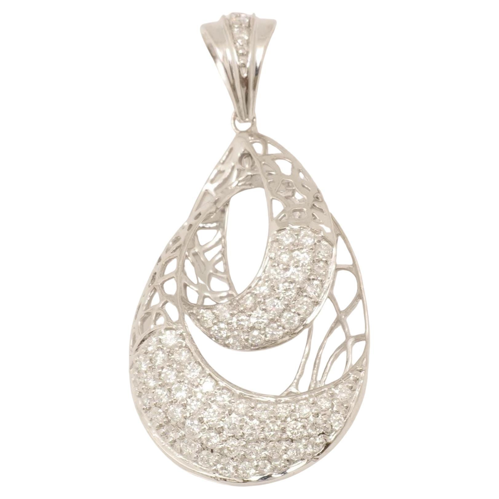 Teardrop Natural Diamond Pendant in 14k Solid Gold (Certified) For Sale