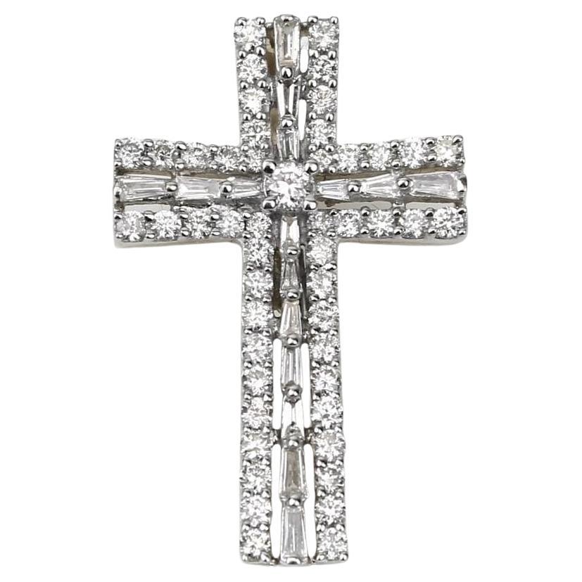 Cross Natural Diamond Baptism Pendant in 14k Solid Gold (Certified)