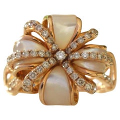 Mother of Pearl Diamond Cocktail Ring in 14k Solid Gold (Certified)