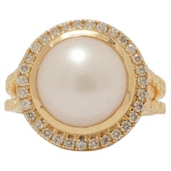 Pearl Halo Diamond Ring in 14K Solid Gold (Certified)