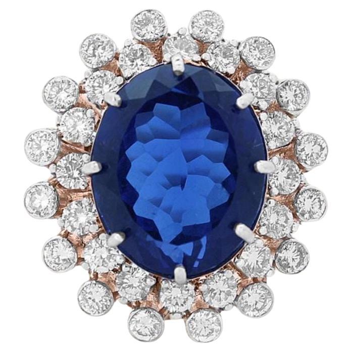 Blue Sapphire Oval Gemstone Diamond Ring in 14k Solid Gold (Certified)