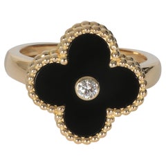Van Cleef & Arpels Gelbgold Onyx und Diamant Vintage Alhambra Ring