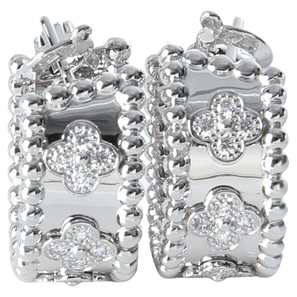 Van Cleef & Arpels White Gold Diamond Perlee Clovers Hoop Earrings