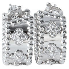 Van Cleef & Arpels White Gold Diamond Perlee Clovers Hoop Earrings