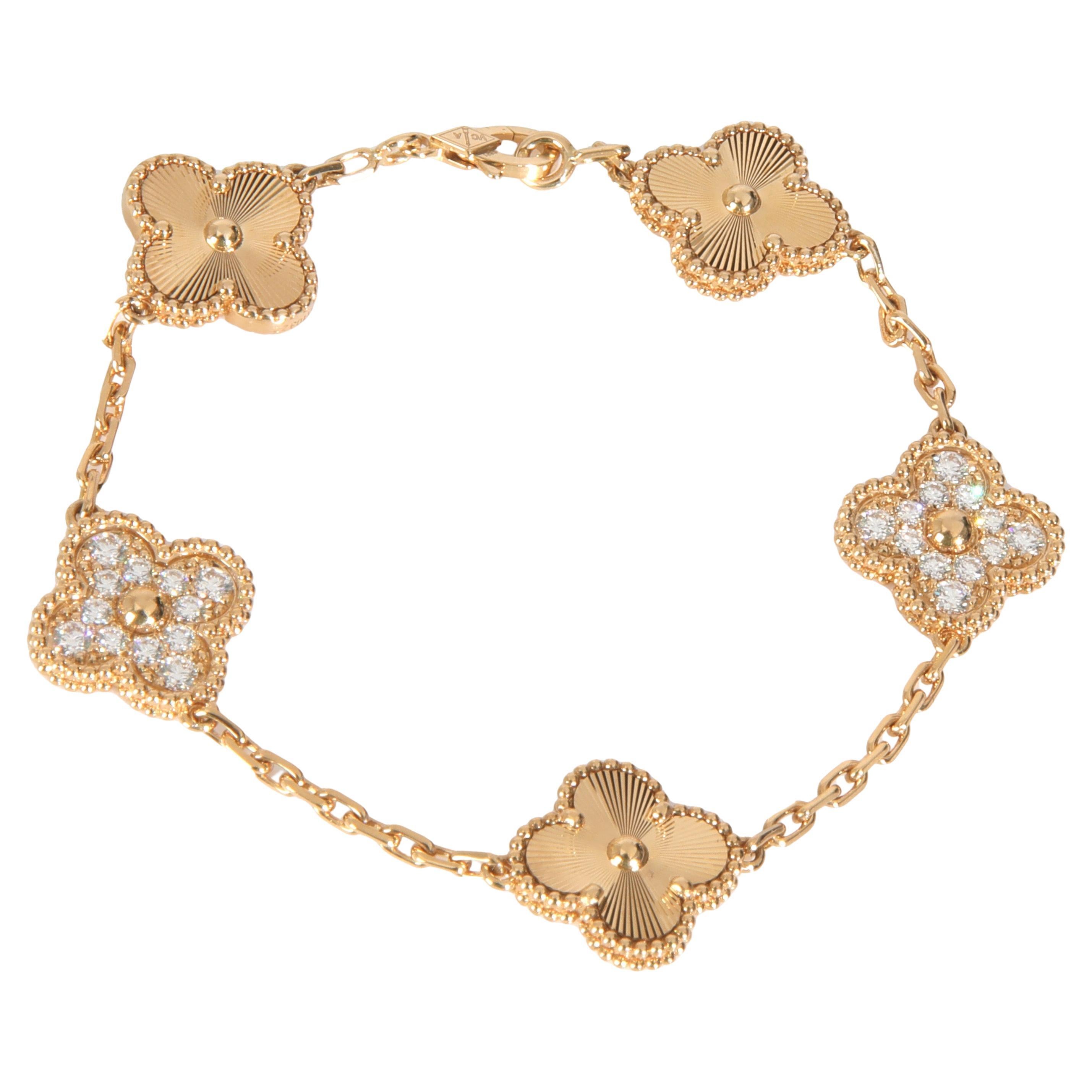 Van Cleef & Arpels Yellow Gold Diamond Vintage Alhambra Bracelet