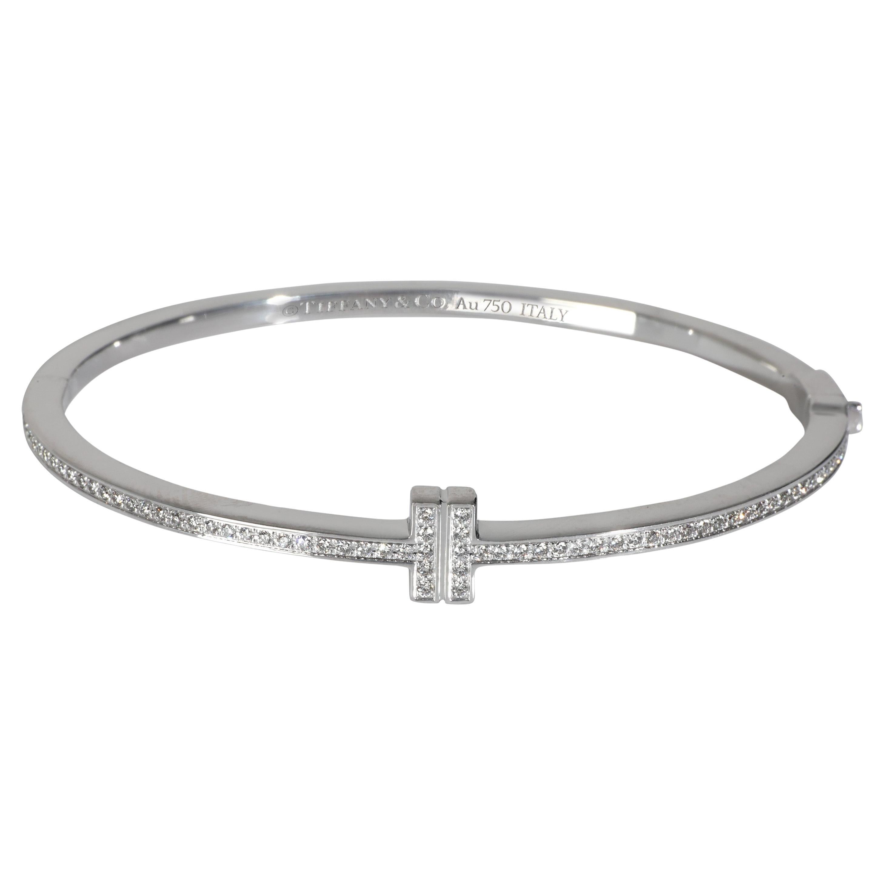 Tiffany & Co. White Gold Diamond Tiffany T Diamond Hinged Wire Bangle Bracelet